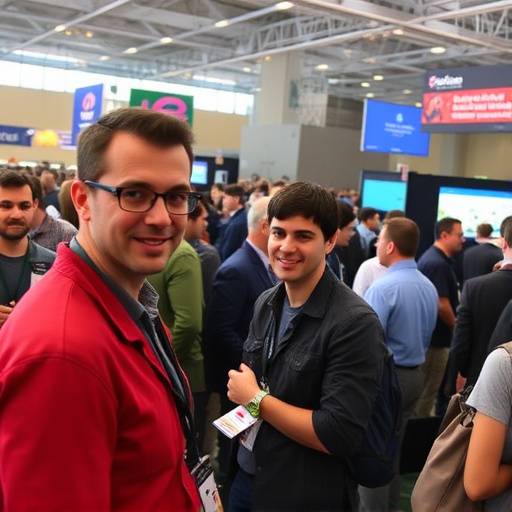 Candid photograph of attendees networking at a tech conference at the Seattle Convention Center.