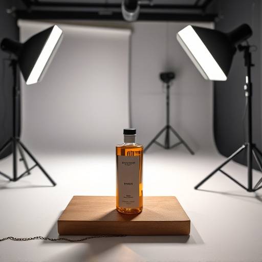Professional commercial photography setup with product lighting